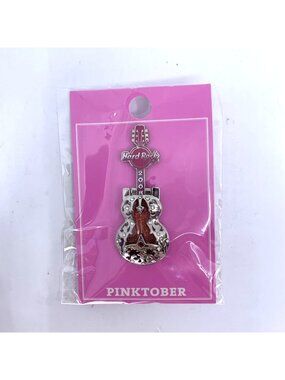 NOS Hard Rock Cafe Pinktober 2008 Guitar Pin Breast Cancer Awareness Hinged